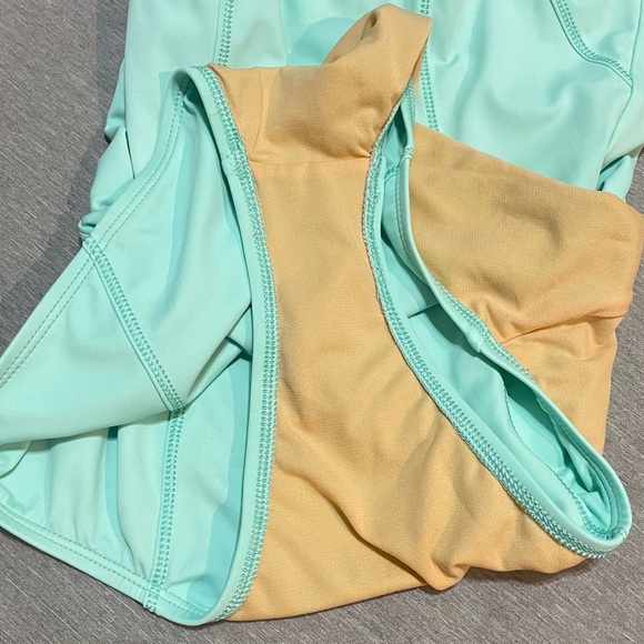 Zella Teal One Piece Swimsuit Small High Neck Crossback Athletic Shelf Bra - Picture 10 of 15